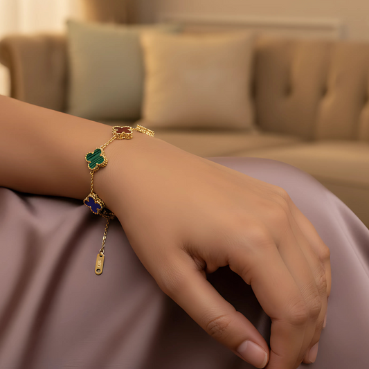 Gold-Plated Multi-Color Clover Charm Bracelet