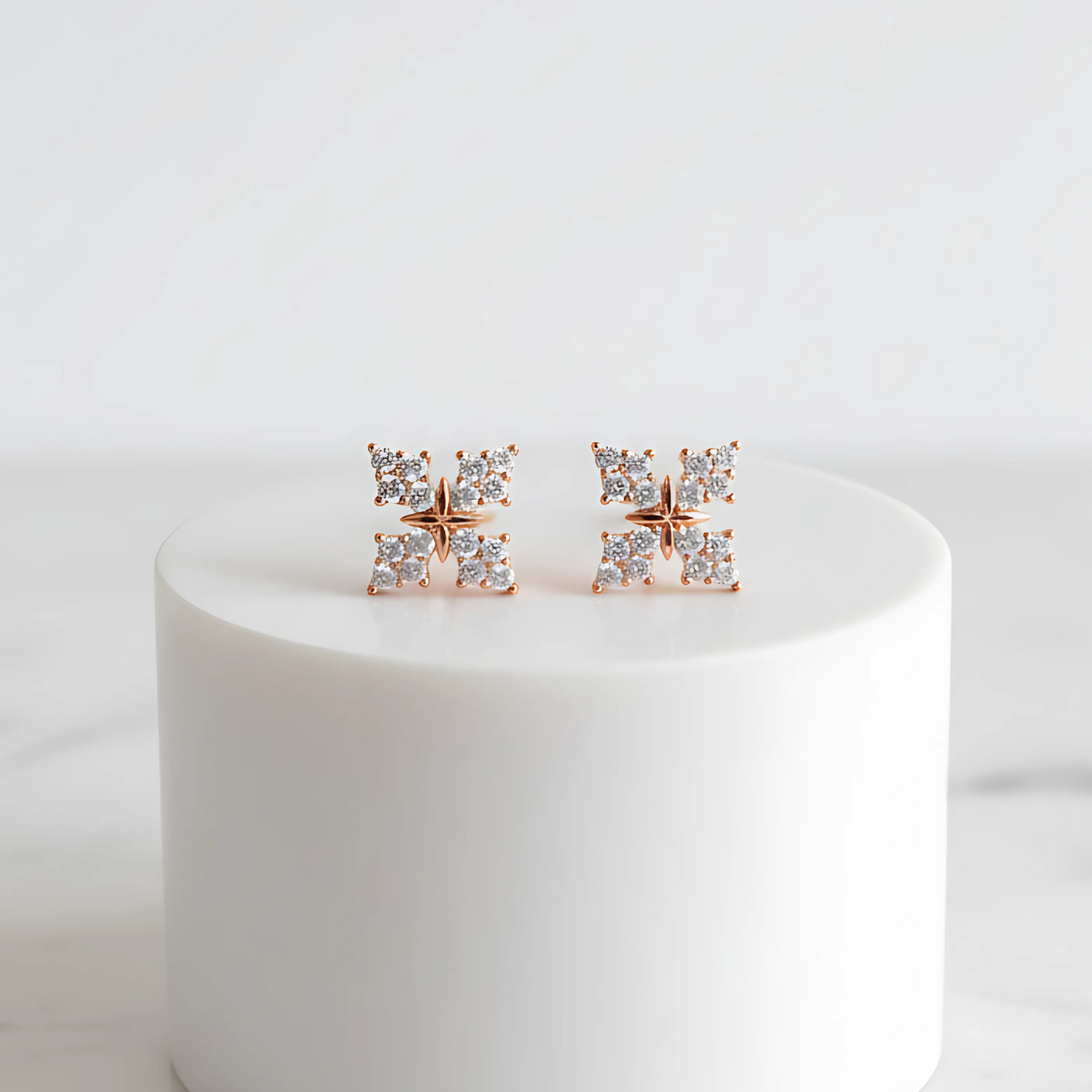 Square Floral Cluster Stud Earrings – Small Gold Earrings Designs for Daily Use