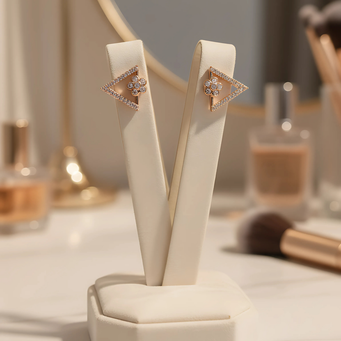 Triangle Floral Stud Earrings – Stylish Small Gold Earrings for Daily Use