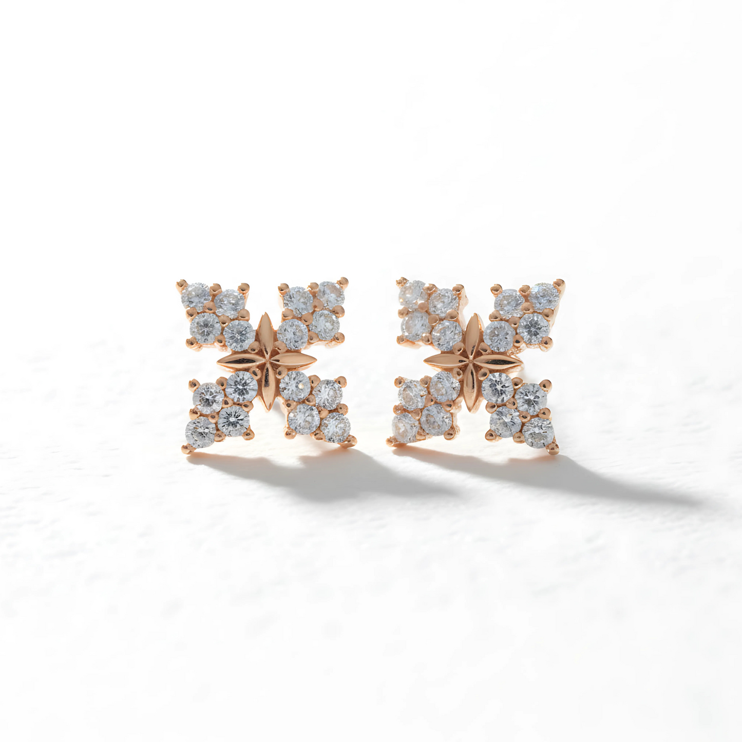 Square Floral Cluster Stud Earrings – Small Gold Earrings Designs for Daily Use