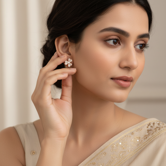 Floral Crystal Stud Earrings – Small Gold Earrings Designs for Daily Use