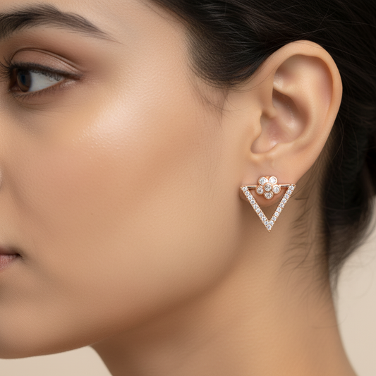 Triangle Floral Stud Earrings – Stylish Small Gold Earrings for Daily Use