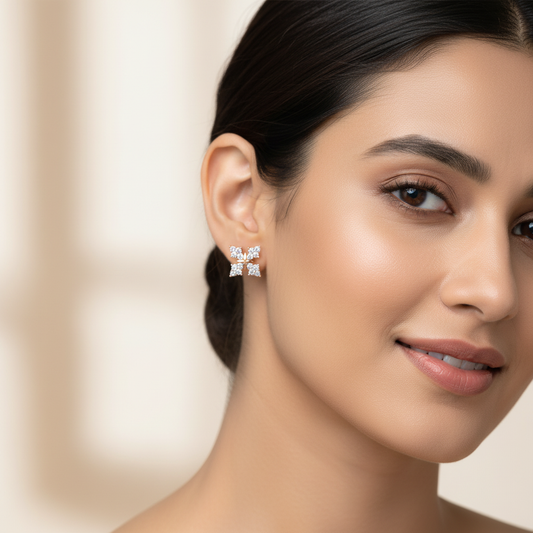 Square Floral Cluster Stud Earrings – Small Gold Earrings Designs for Daily Use