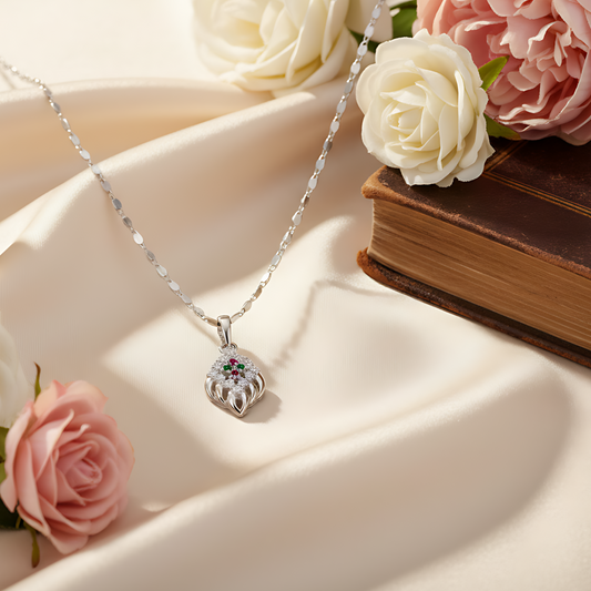 Elegant Silver Plated Pendant Necklace with Sparkling Stones
