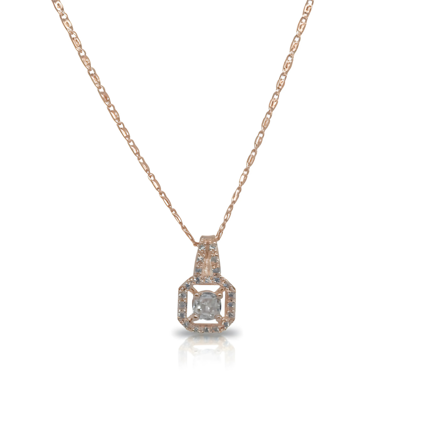 Rose Gold Solitaire Halo Pendant Necklace for Women