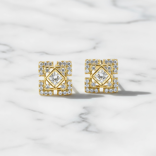 Stylish Small Square Gold Plated Earrings Designs for Daily Use – Sparkling Tops for Women