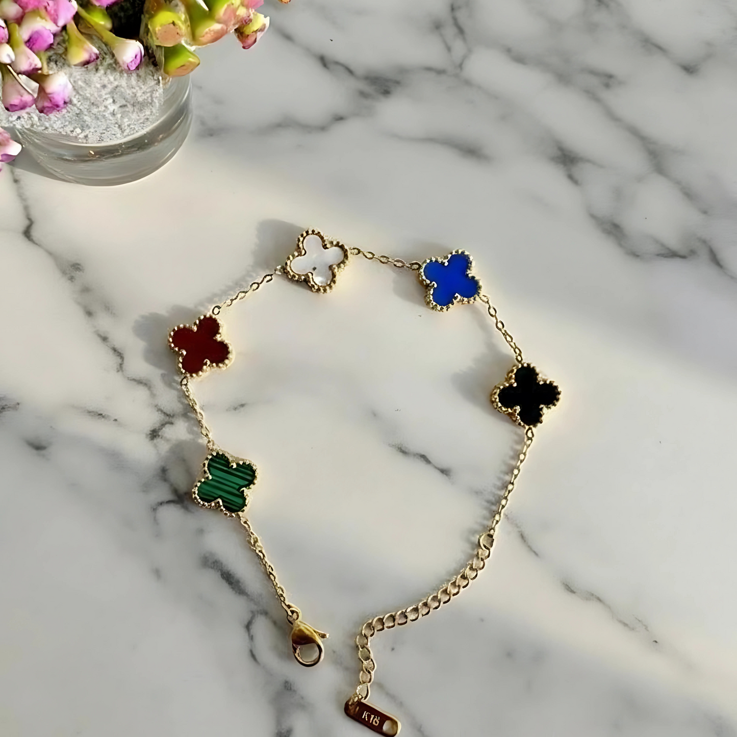 Gold-Plated Multi-Color Clover Charm Bracelet