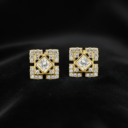 Stylish Small Square Gold Plated Earrings Designs for Daily Use – Sparkling Tops for Women