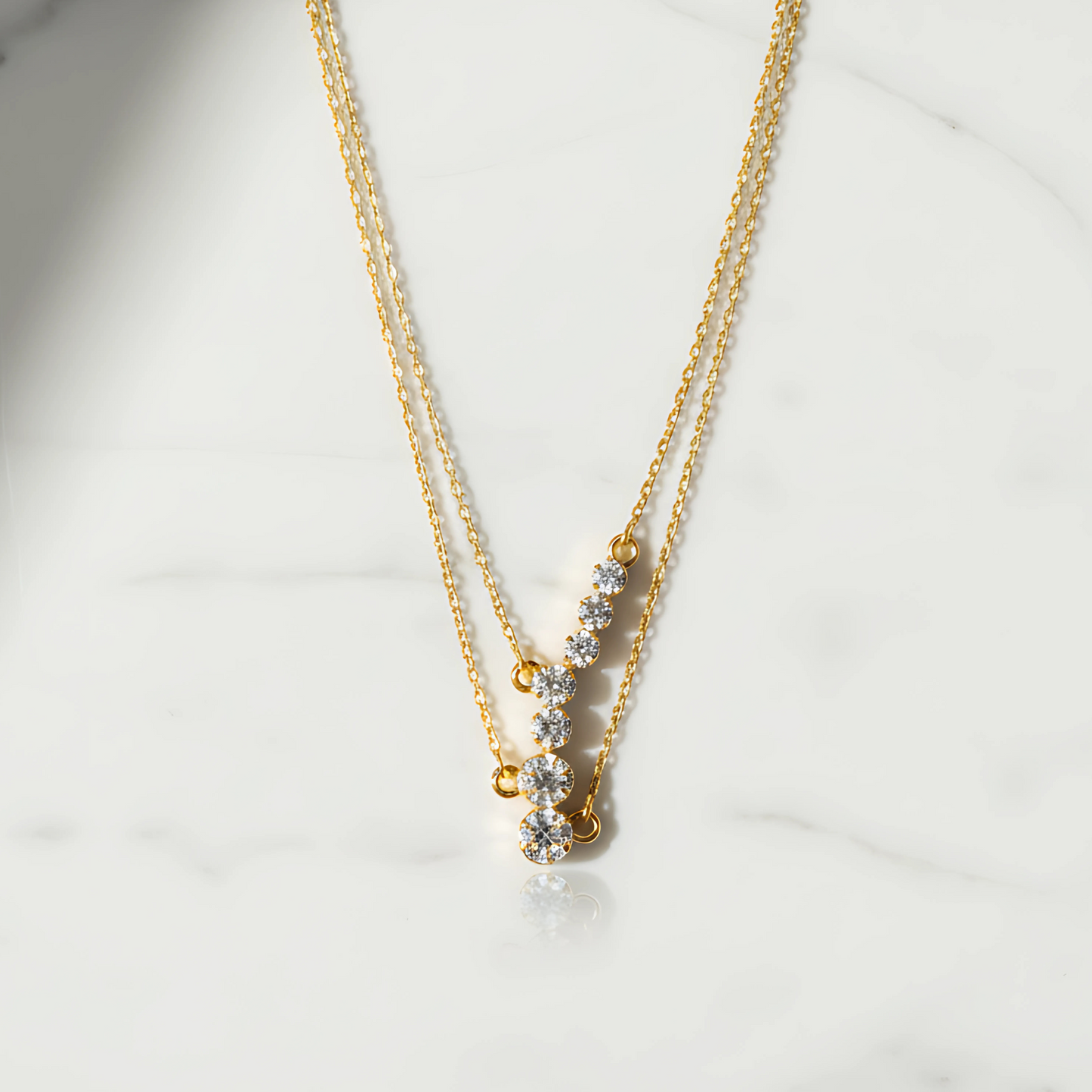 Gold-Plated Layered Necklace with Sparkling Crystal Accents