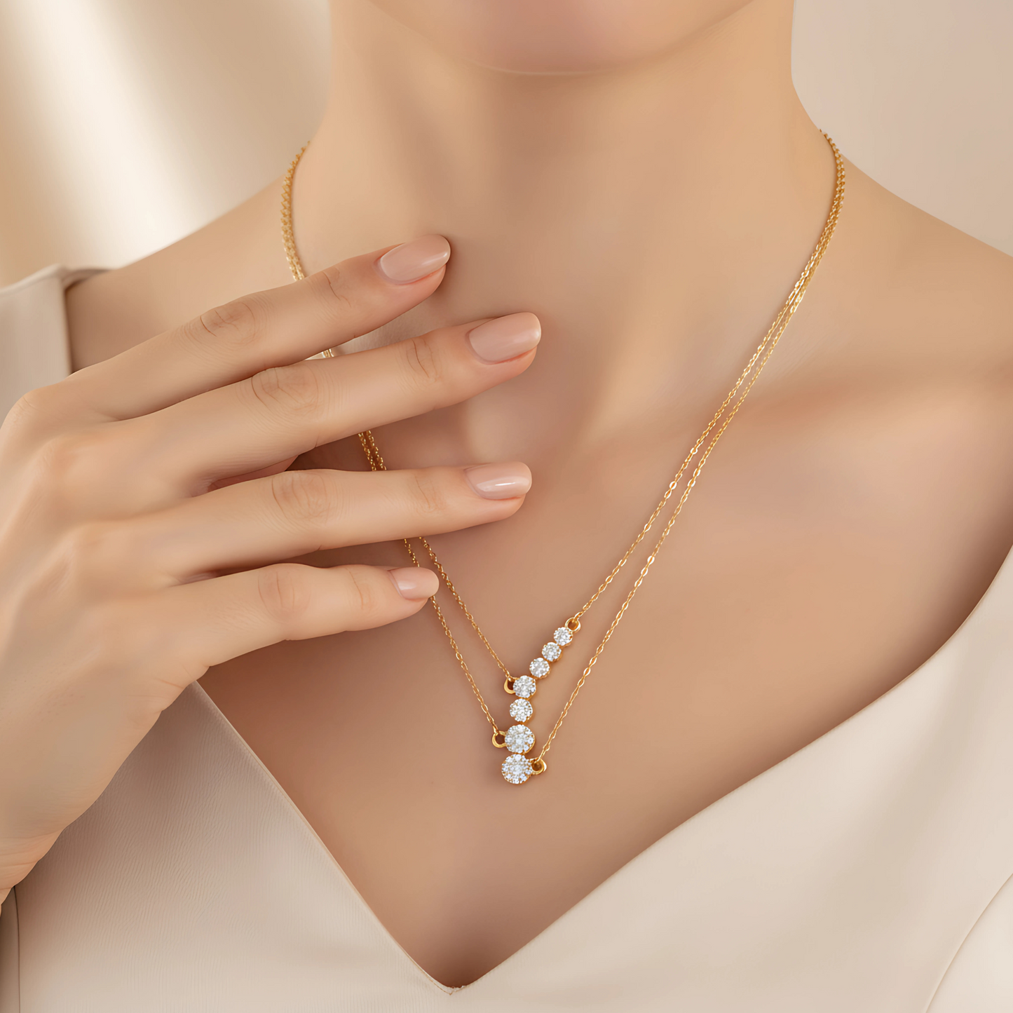 Gold-Plated Layered Necklace with Sparkling Crystal Accents