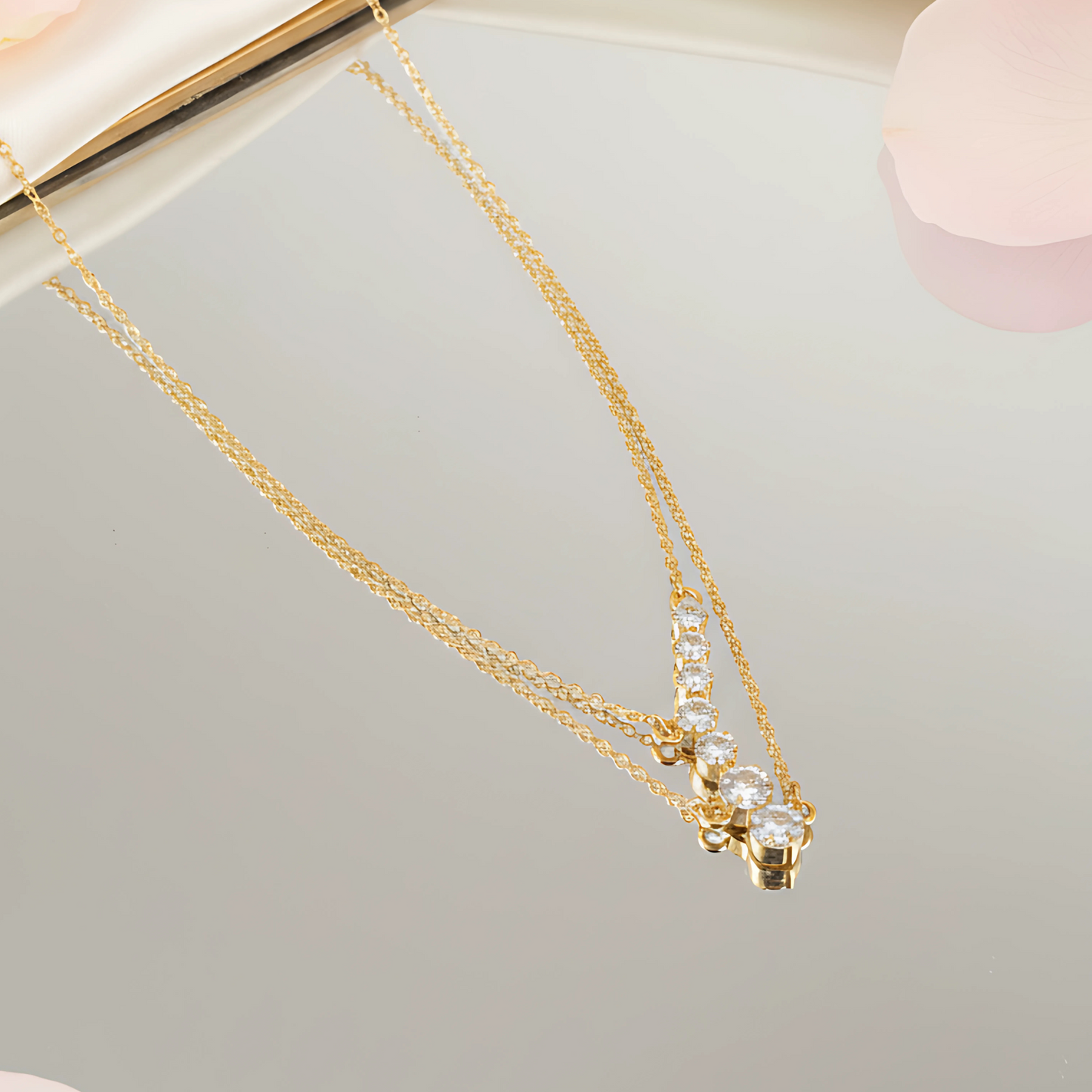 Gold-Plated Layered Necklace with Sparkling Crystal Accents