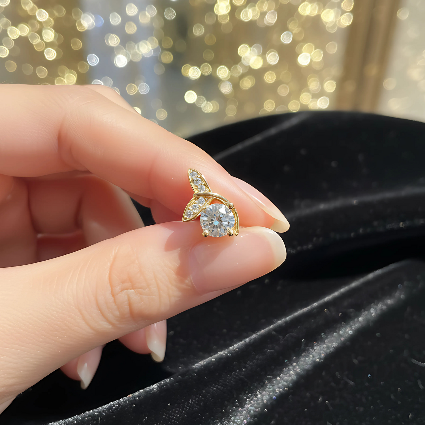 Gold-Plated Leaf Design Stud Earrings with CZ Stones