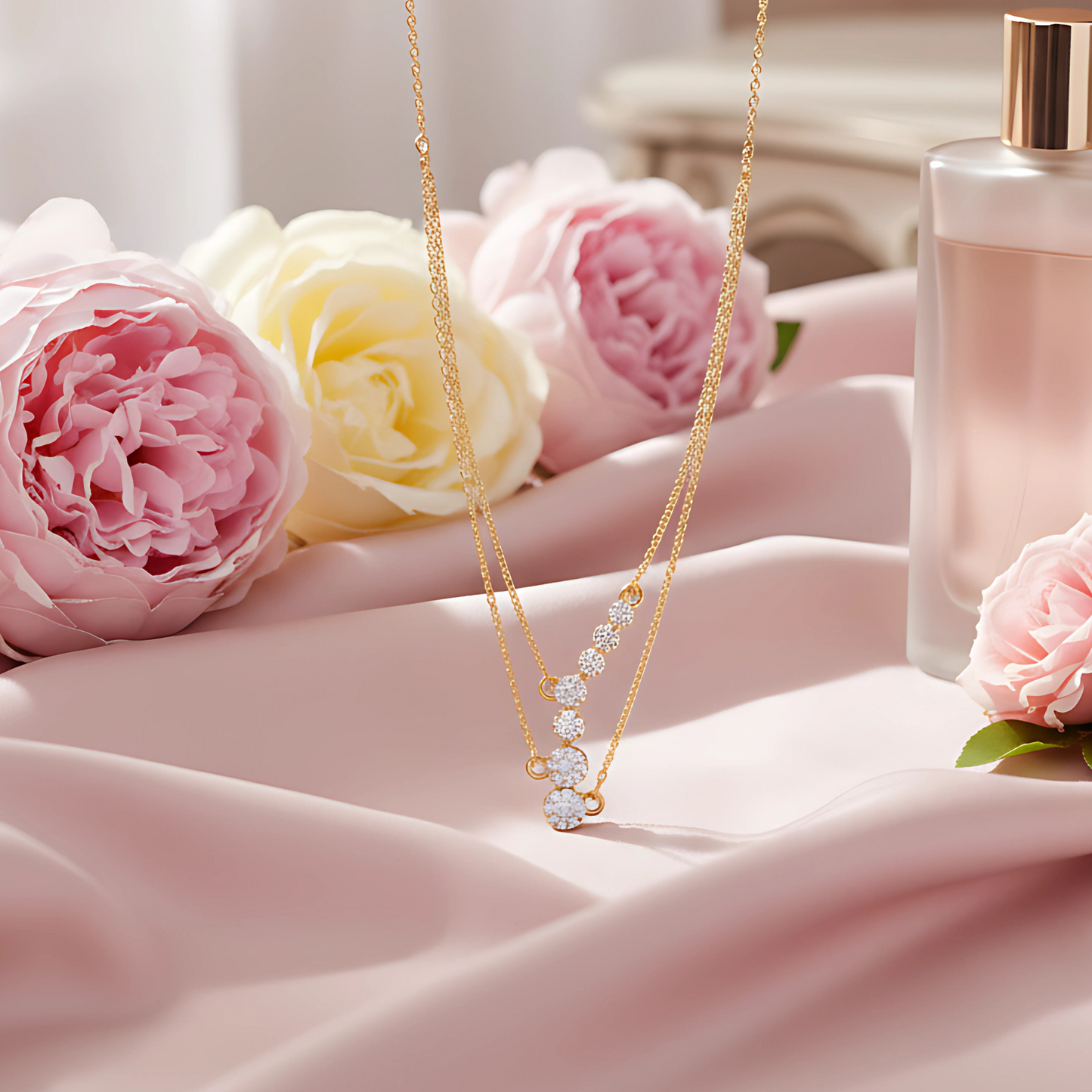 Gold-Plated Layered Necklace with Sparkling Crystal Accents