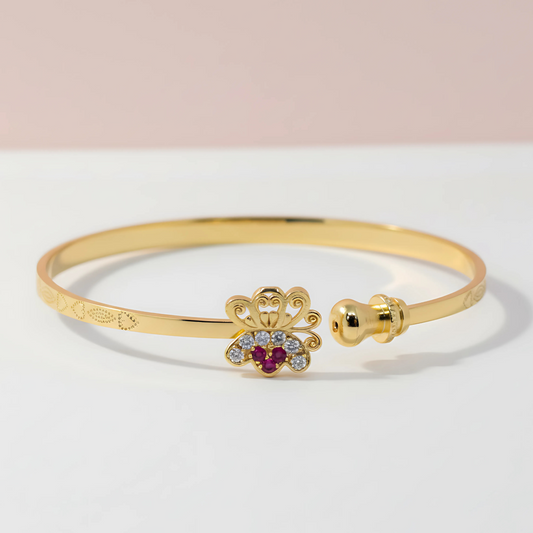Gold Bangle Bracelet for Women – Floral Stone Design