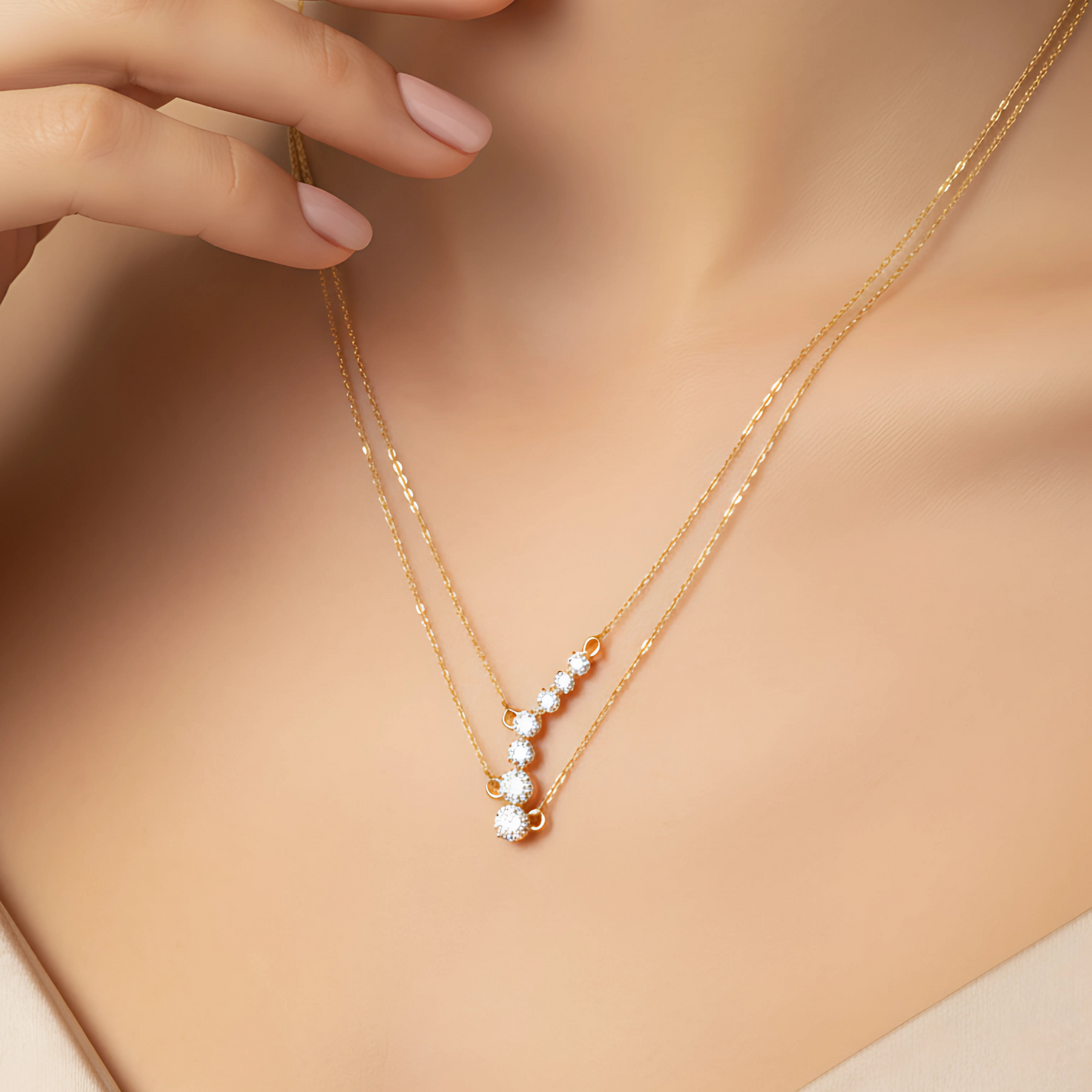 Gold-Plated Layered Necklace with Sparkling Crystal Accents