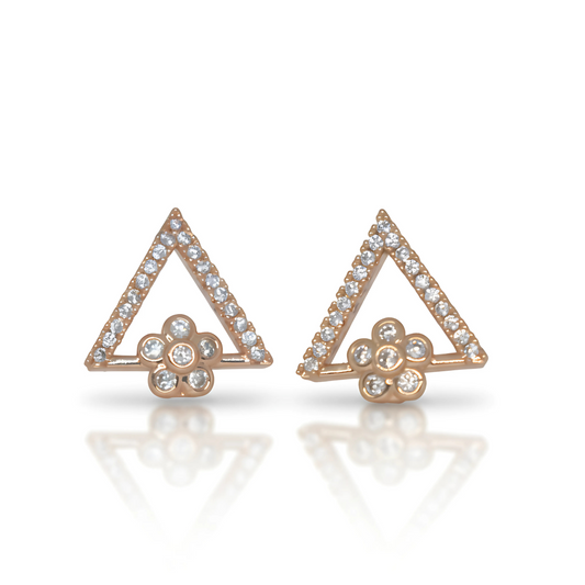 Triangle Floral Stud Earrings – Stylish Small Gold Earrings for Daily Use