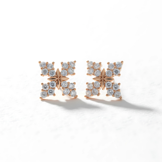 Square Floral Cluster Stud Earrings – Small Gold Earrings Designs for Daily Use