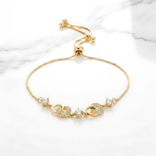 Gold-Plated Adjustable Bracelet with CZ Interlocking Circles