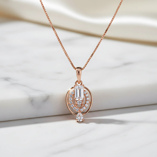 Oval Rose Gold Plated Pendant Necklace for Women