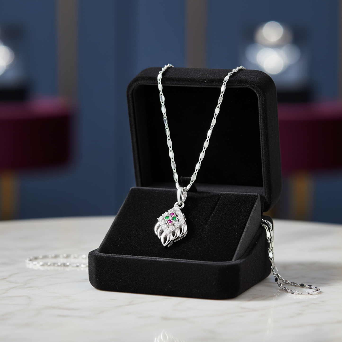 Elegant Silver Plated Pendant Necklace with Sparkling Stones