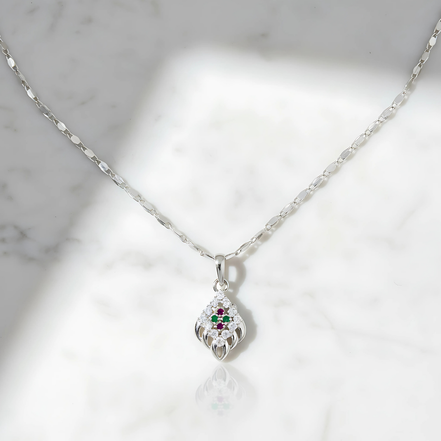 Elegant Silver Plated Pendant Necklace with Sparkling Stones