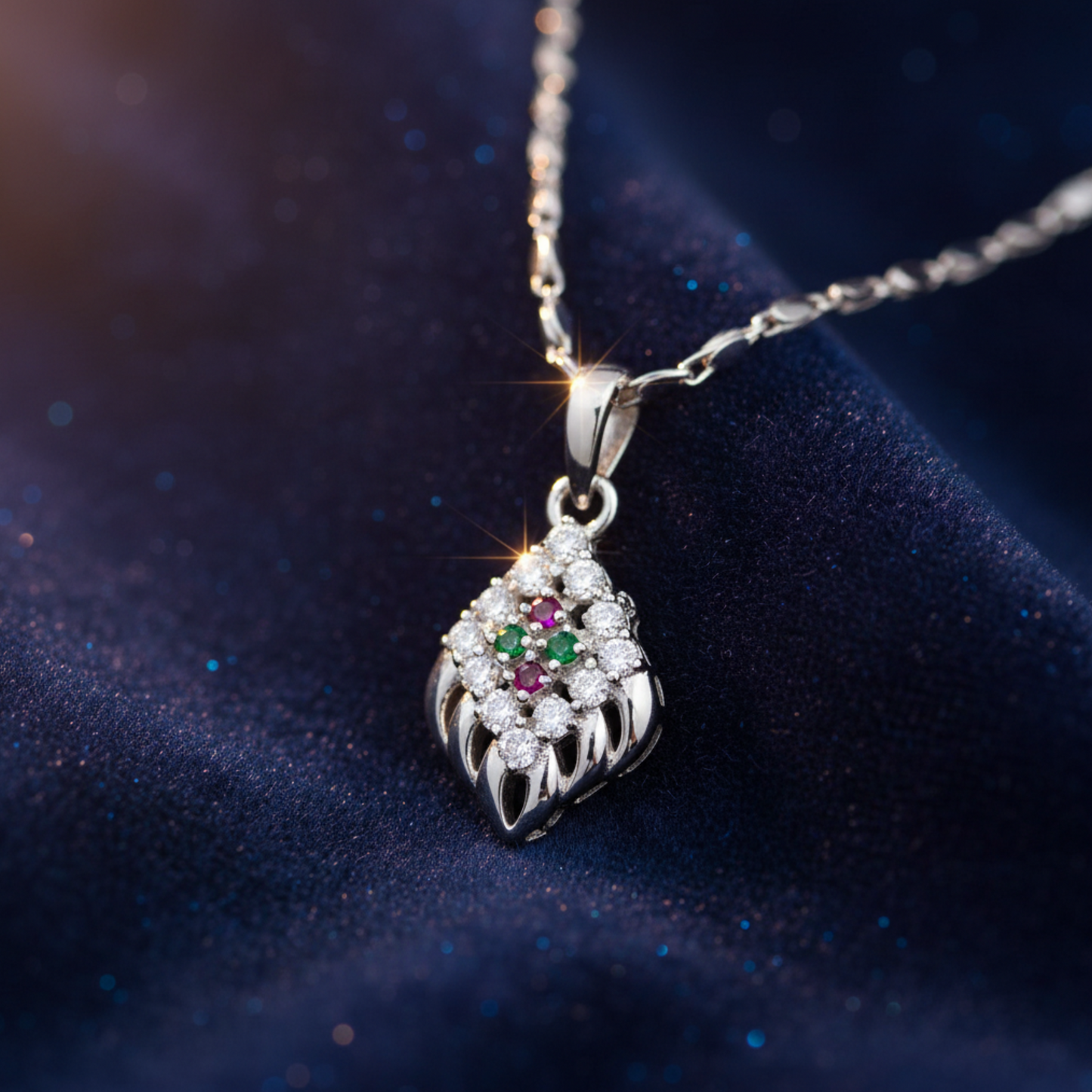 Elegant Silver Plated Pendant Necklace with Sparkling Stones