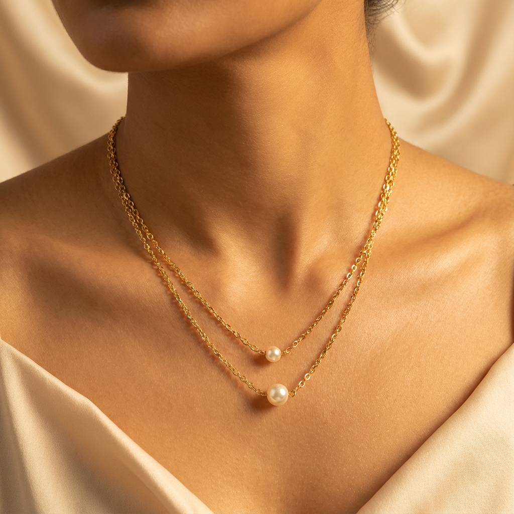pearl layred necklace.