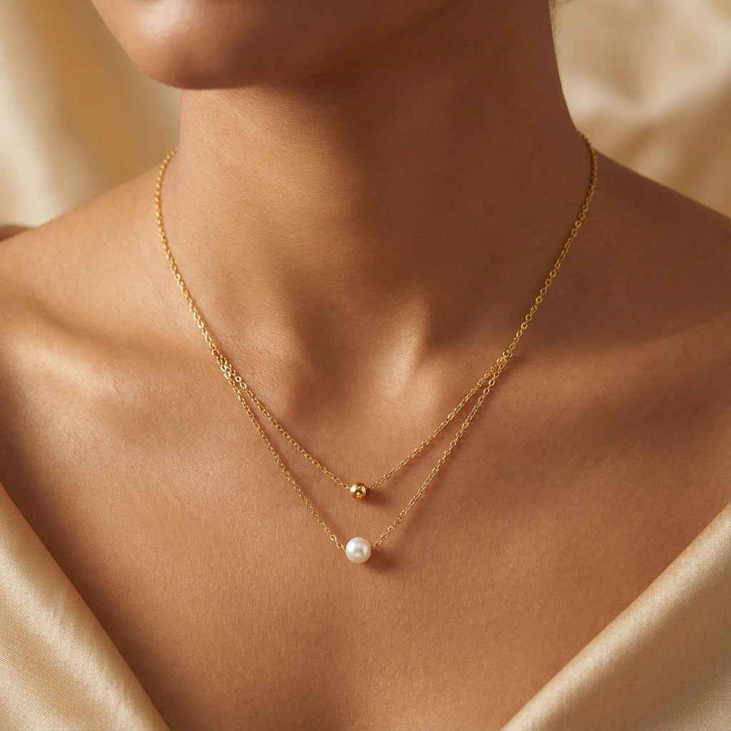 pearl layered necklace.