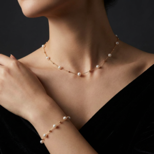 elegant gold pearl necklace & bracelet set
