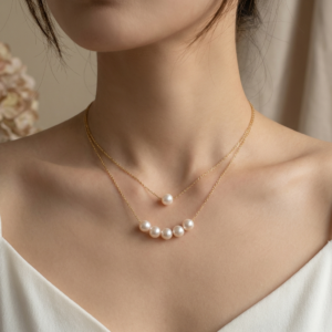 elegant double layer gold necklace with pearl accents