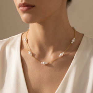 classic gold chain necklace with pearl accents