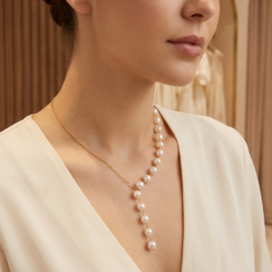 title: elegant pearl drop gold necklace