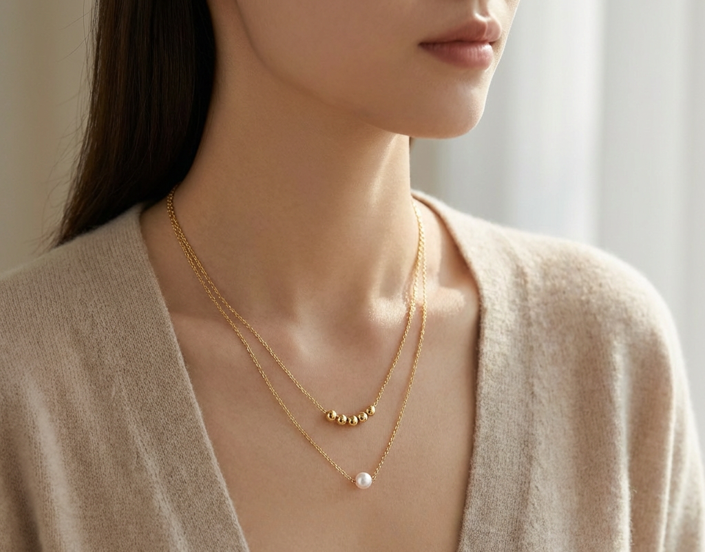 elegant layered gold necklace with pearl pendant elegant layered gold necklace with pearl pendant
