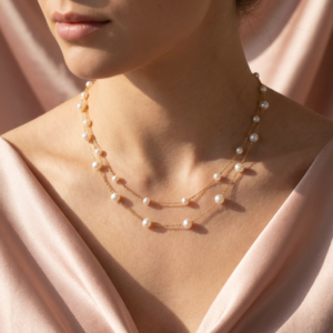 elegant triple layer pearl gold necklace