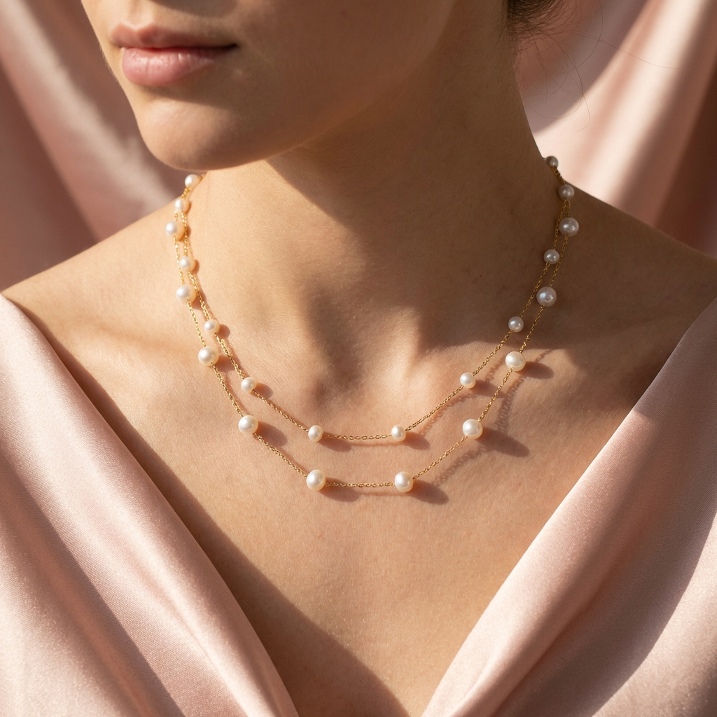 elegant triple layer pearl gold necklace elegant triple layer pearl gold necklace