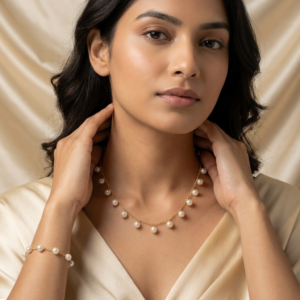 elegant pearl jewelry set with necklace, earrings & bracelet