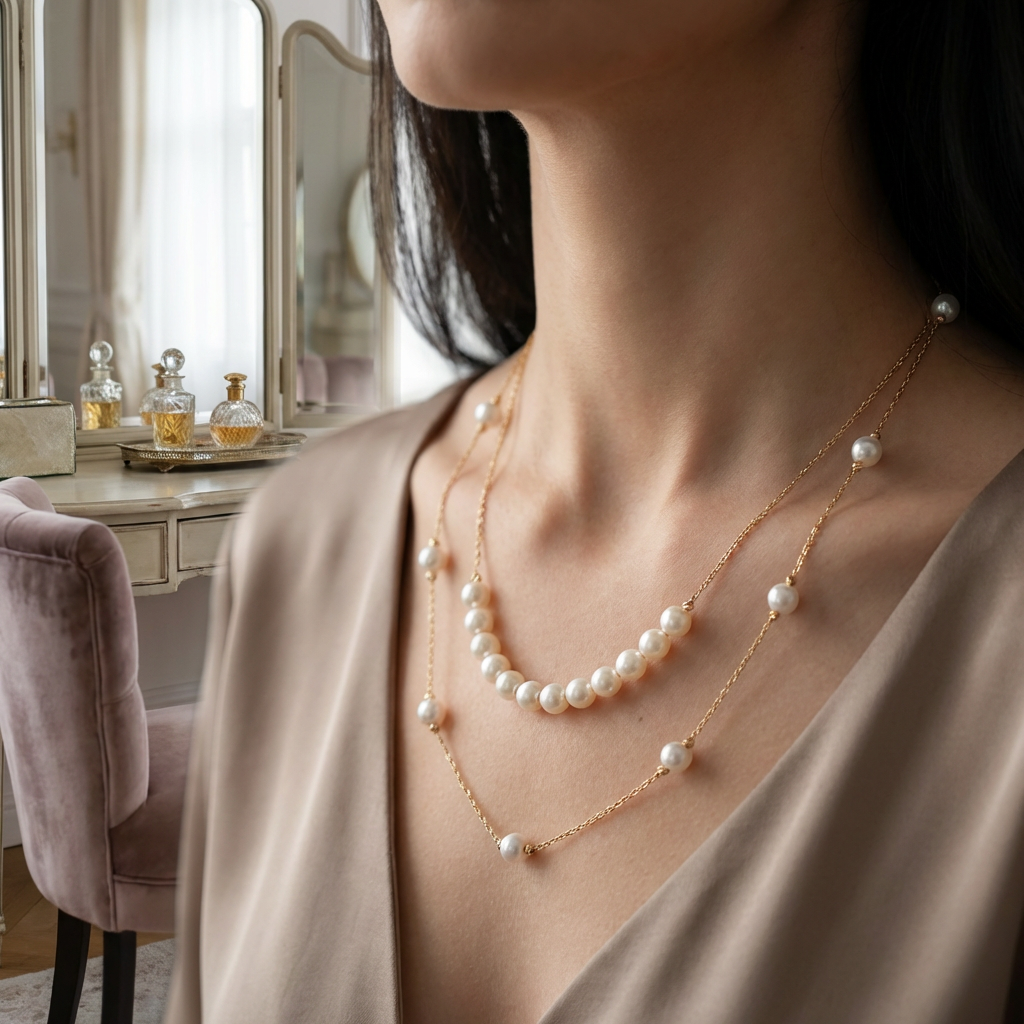 luxury double layer pearl gold necklace luxury double layer pearl gold necklace